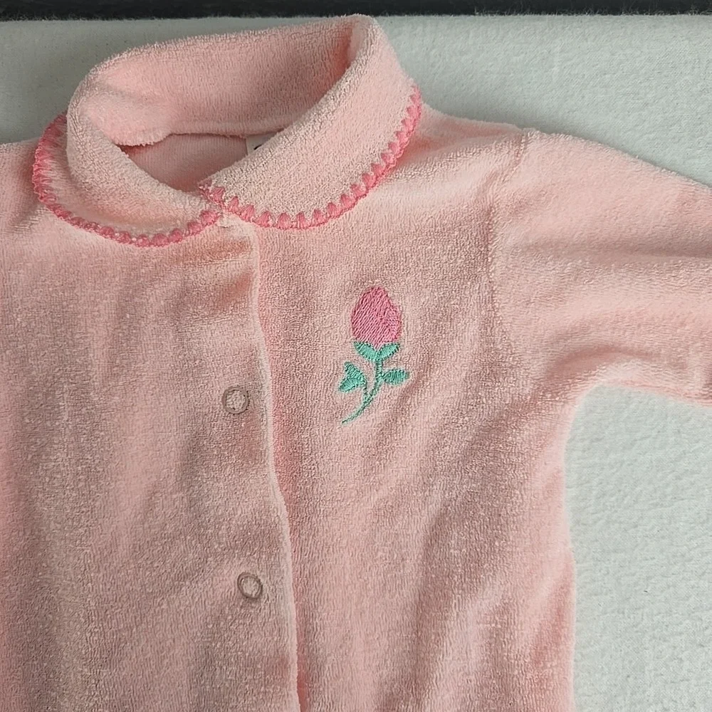 Vintage Carter's Pink Rose‎ One Piece Footed Outfit 3 Months Terrycloth